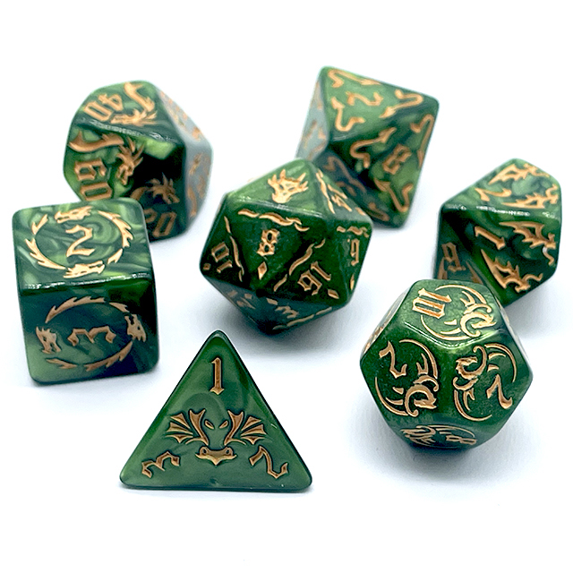 7-delige groene swirl acryl D& - Board Game Live recensie en prijs
