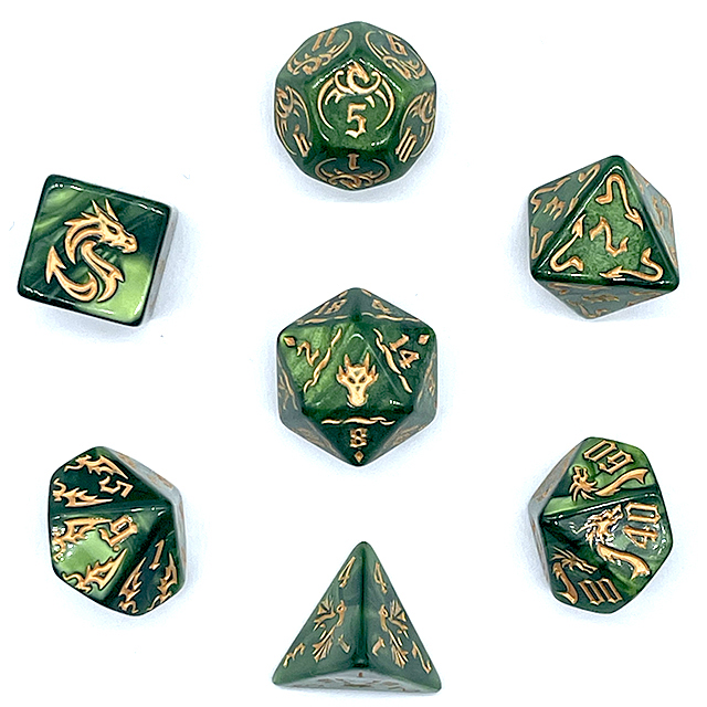 7-delige groene swirl acryl D& - Board Game Live recensie en prijs